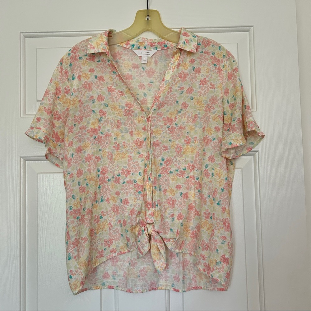 LC Lauren Conrad Floral Tie Front Blouse